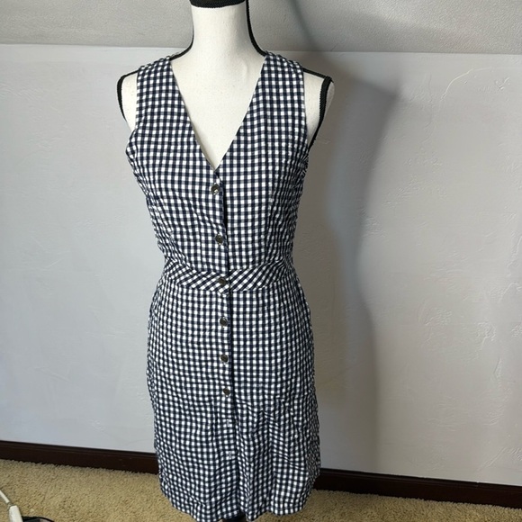 J. Crew NWT Navy White Checkered Tank Dress Size 2 - Picture 1 of 10